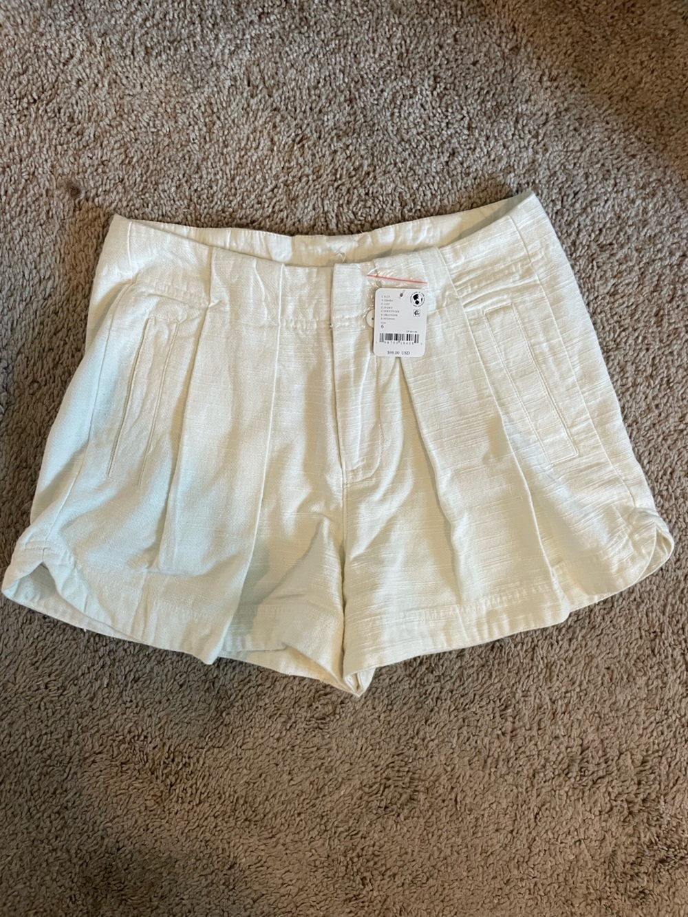 Free People Cream/White Linen Blend Shorts